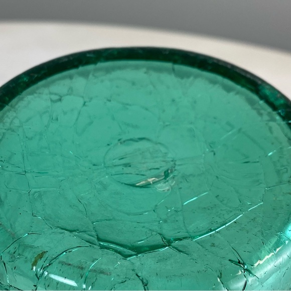 Vintage Mid Century BLENKO Crackle Glass Blue Turquoise Vase 7” Tall 5” Wide - Picture 5 of 11